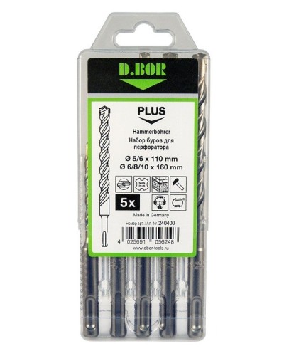 Набор буров SDS-plus V PLUS 5шт, 2-cutting (240400): Набор буров SDS-plus (5,6х110 мм; 6,8,10х160 мм) в Нижневартовске