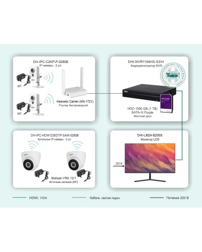 ТСН-029. Беспроводная система видеонаблюдения на основе IP-камер Dahua с использованием Wi-Fi технологии. Dahua в Нижневартовске