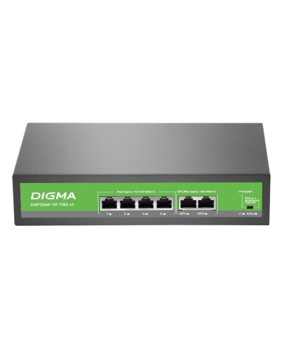 DSP204F-2F-T80 DSP204F-2F-T80 V1 (L2) 6х100Мбит/с 4PoE 4PoE+ 80W. Коммутатор с питанием по PoE. Digma в Нижневартовске