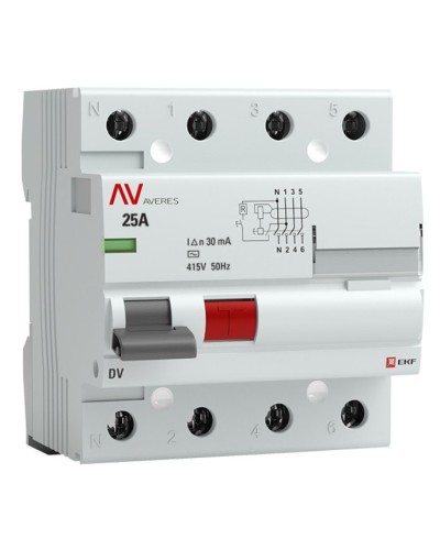 DV 4P 25А/ 30мА (AC)  AVERES (rccb-4-25-30-ac-av). Выключатели дифференциального тока (УЗО). EKF в Нижневартовске