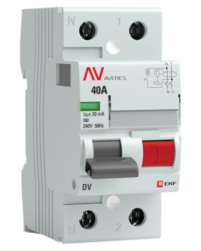 DV 2P 40А/ 30мА (A)  AVERES (rccb-2-40-30-a-av). Выключатели дифференциального тока (УЗО). EKF в Нижневартовске