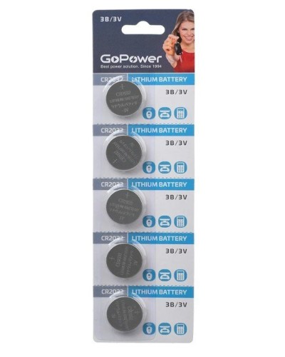 CR2032 GoPower, упак. 5 шт., БЛИСТЕР. Литиевый элемент питания. GoPower в Нижневартовске