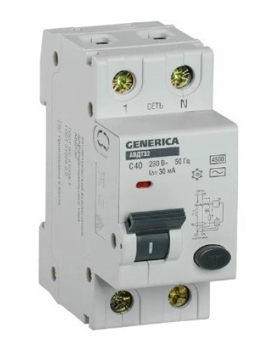 GENERICA АВДТ 32 C40 2Р 30мА (MAD25-5-040-C-30). Автоматический выключатель дифференциального тока. IEK в Нижневартовске
