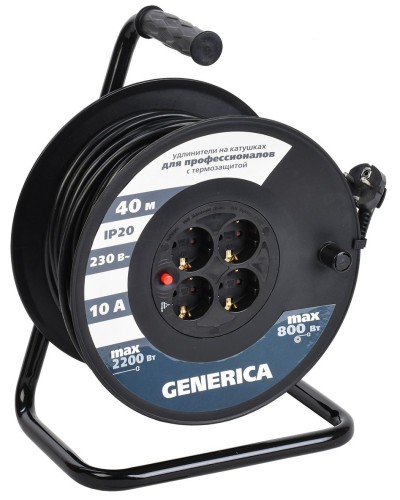 УК40 4 места 2P+PE, 40м GENERICA (WKP10-10-04-40-G). Удлинитель на катушке с термозащитой, 3х1,0кв.мм. IEK в Нижневартовске