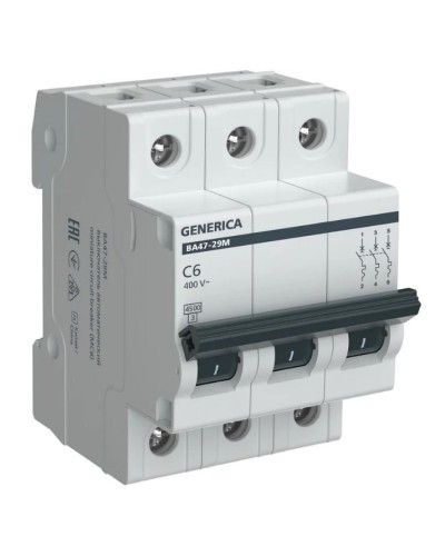 GENERICA ВА47-29М 3P C 6А 4,5кА (MVA21-3-006-C-G). Автоматический выключатель. IEK в Нижневартовске