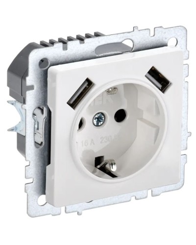 Розетка с з/к с USB A+A 3,1А РЮш10-2-БрБ белый BRITE (BR-R14-16-U21-D31-K01). Розетка с заземлением с защитными шторками, 3,1А. IEK в Нижневартовске