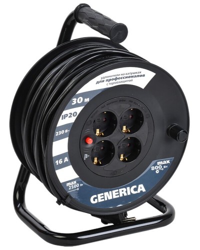 УК20 4 места 2P+PE, 20м GENERICA (WKP20-16-04-20-G). Удлинитель на катушке с термозащитой, 3х1,5кв.мм. IEK в Нижневартовске