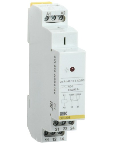 Реле промежуточное модульное OIR 2 контакта 8А 12В AC/DC (OIR-208-ACDC12V). Реле промежуточное модульное. IEK в Нижневартовске