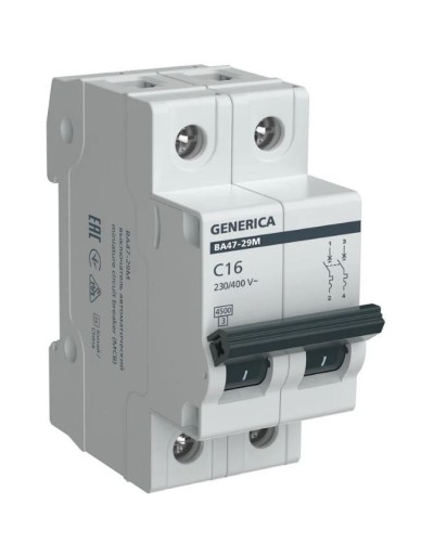 GENERICA ВА47-29М 2P C 16А 4,5кА (MVA21-2-016-C-G). Автоматический выключатель. IEK в Нижневартовске
