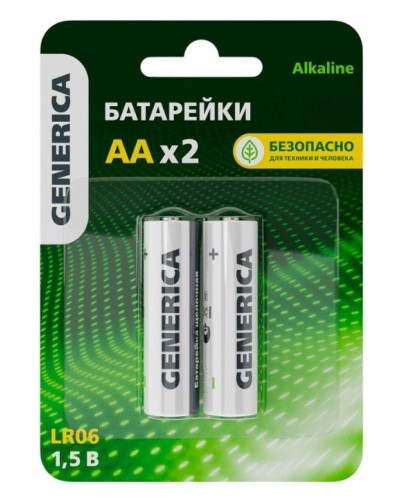 Батарейка Alkaline LR06/AA GENERICA (2 шт) (ABT-LR06-ST-L02-G). Батарейка щелочная. IEK в Нижневартовске