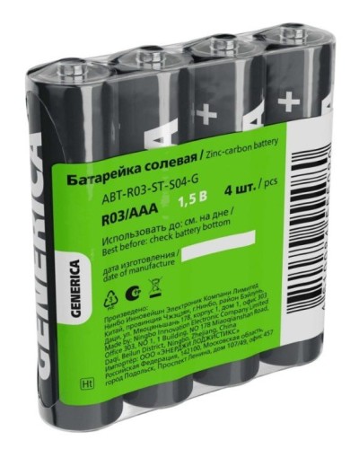 Батарейка солевая R03/AAA GENERICA (4 шт) (ABT-R03-ST-S04-G). Батарейка солевая. IEK в Нижневартовске