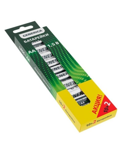 Батарейка Alkaline LR06/AA GENERICA (12 шт) ПРОМО (ABT-LR06-ST-B12-G). Батарейка щелочная. IEK в Нижневартовске