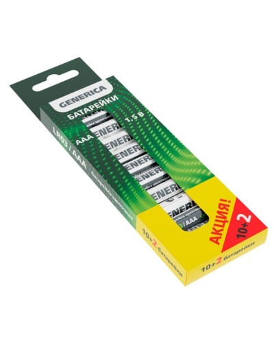 Батарейка Alkaline LR03/AAA GENERICA (12 шт) ПРОМО (ABT-LR03-ST-B12-G). Батарейка щелочная. IEK в Нижневартовске