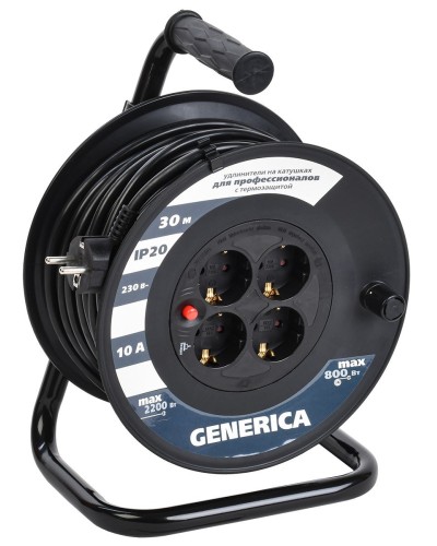УК30 4 места 2P+PE, 30м GENERICA (WKP10-10-04-30-G). Удлинитель на катушке с термозащитой, 3х1,0кв.мм. IEK в Нижневартовске