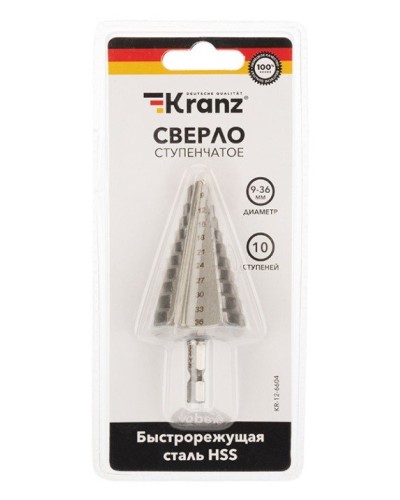 Сверло по металлу ступенчатое 9,0-36,0 мм 110 mm 62 HRC Kranz (KR-12-6604): Сверло по металлу шлифованное в Нижневартовске