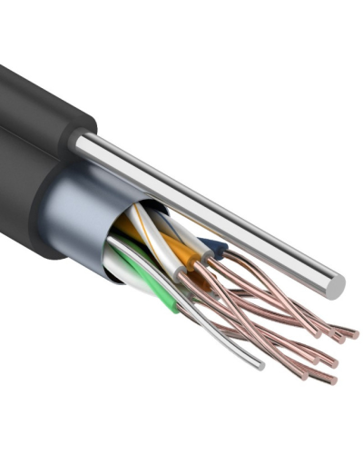 F/UTP, CAT 5e, PE, 4PR, 24AWG, OUTDOOR, SOLID, черный, с тросом, 305м, REXANT (01-0144). Кабель «витая пара» (LAN) для структурированных систем связи. Rexant в Нижневартовске