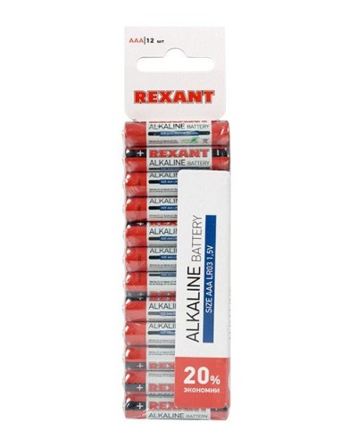 Алкалиновая батарейка AAA/LR03 1,5 V 12 шт. REXANT (30-1011). Элемент питания. Rexant в Нижневартовске