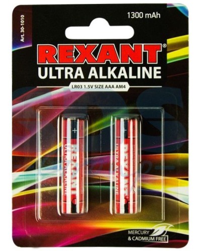 Ультра алкалиновая батарейка AAA/LR03 1,5 V 2 шт. блистер REXANT (30-1010). Элемент питания. Rexant в Нижневартовске