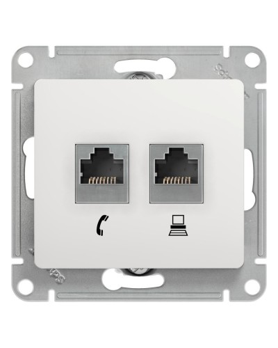 Glossa розетка RJ11+RJ45, 2-местная, кат. 5Е, скрытой установки, механизм, белый (GSL000185). Розетка компьютерная + телефонная. Systeme Electric в Нижневартовске