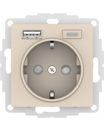 AtlasDesign розетка 1-местная с 2 USB A+C, скрытой установки, механизм, бежевый (ATN000232). Розетка с USB. Systeme Electric в Нижневартовске