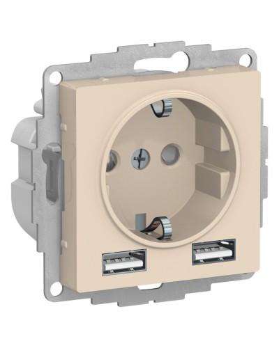 AtlasDesign розетка 1-местная с 2 USB A+A, скрытой установки, механизм, бежевый (ATN000230). Розетка с USB. Systeme Electric в Нижневартовске