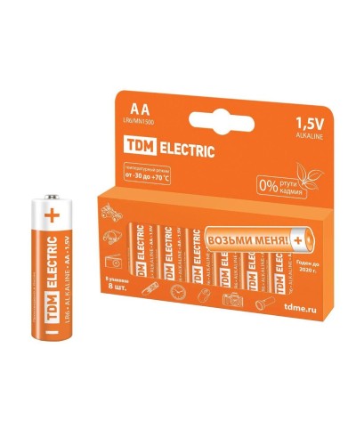 LR6 AA Alkaline 1,5V PAK-8 TDM (SQ1702-0009). Элемент питания. TDM ЕLECTRIC в Нижневартовске