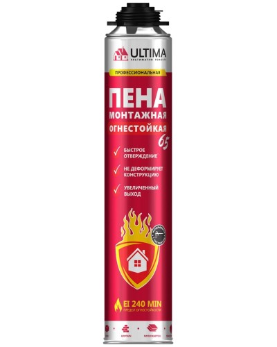 Пена огнестойкая ULTIMA PRO 65, 850 мл. Пена монтажная профессиональная. ULTIMA в Нижневартовске