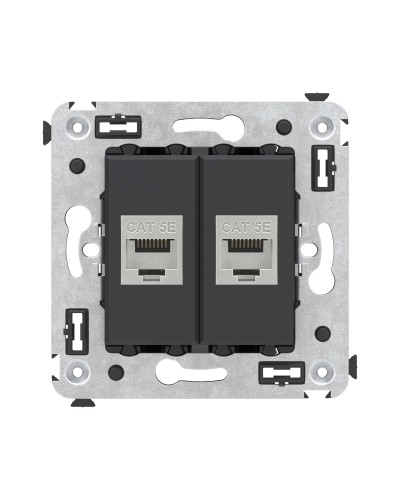 Розетка RJ-45 в стену, кат.6E, Avanti, двойная, черная матовая (4412764). Розетка компьютерная. ДКС в Нижневартовске
